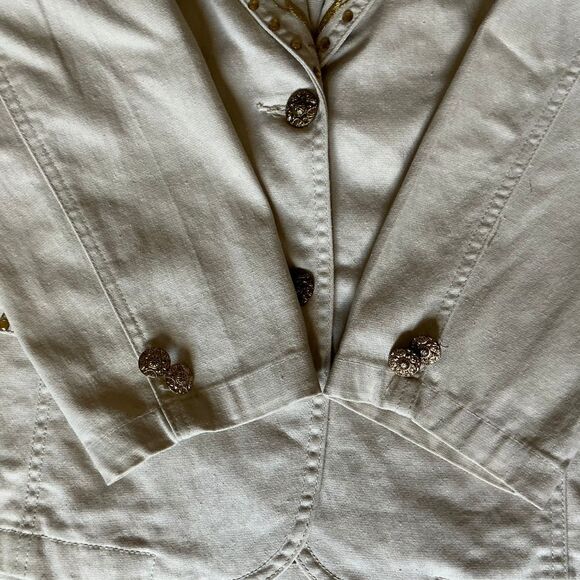 DG2 Diane Gilman Denim Jacket Blazer Gold Embroidered Studded 2 Pockets Size Med - Picture 5 of 8